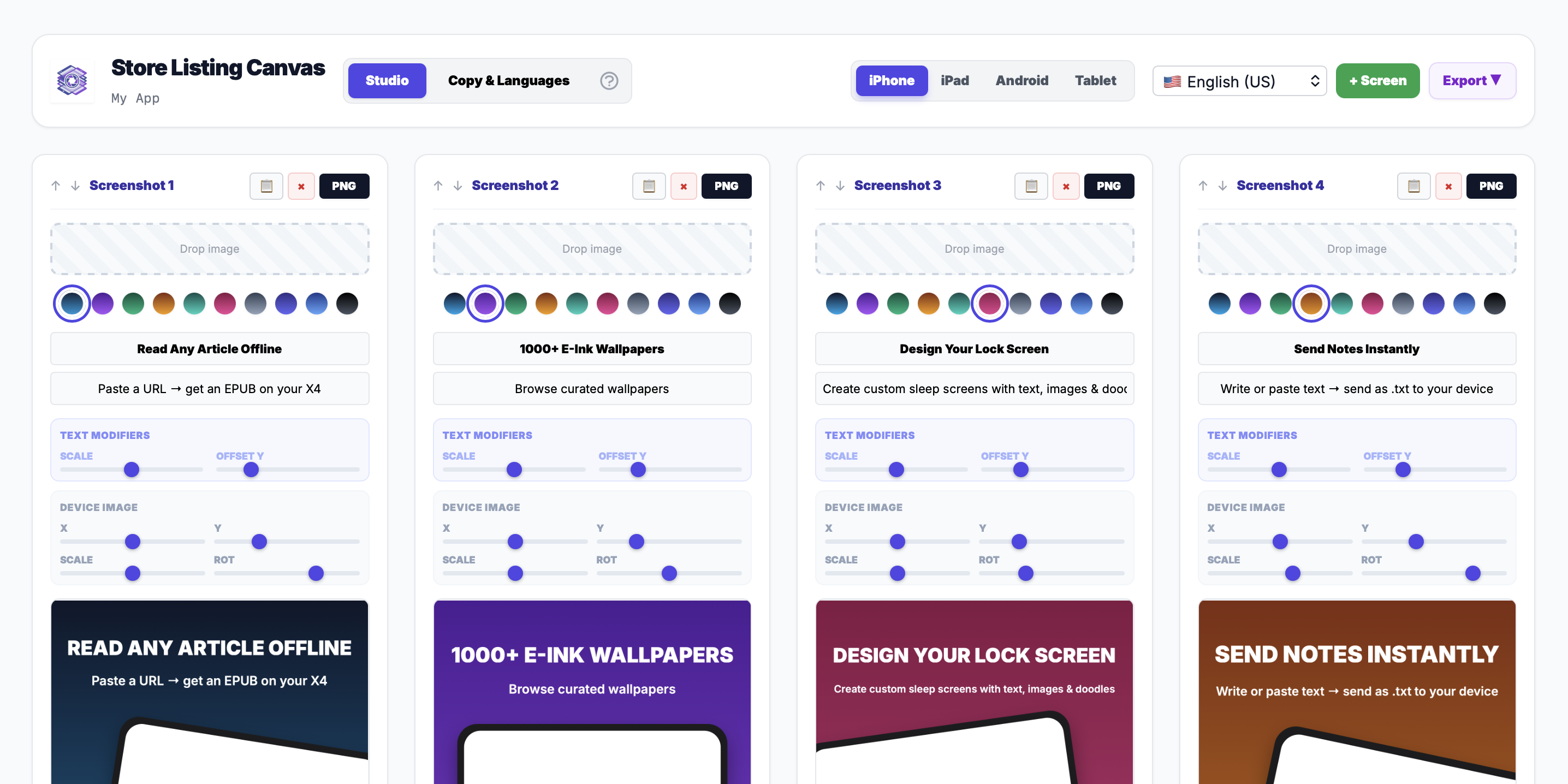 Store Listing Canvas editor